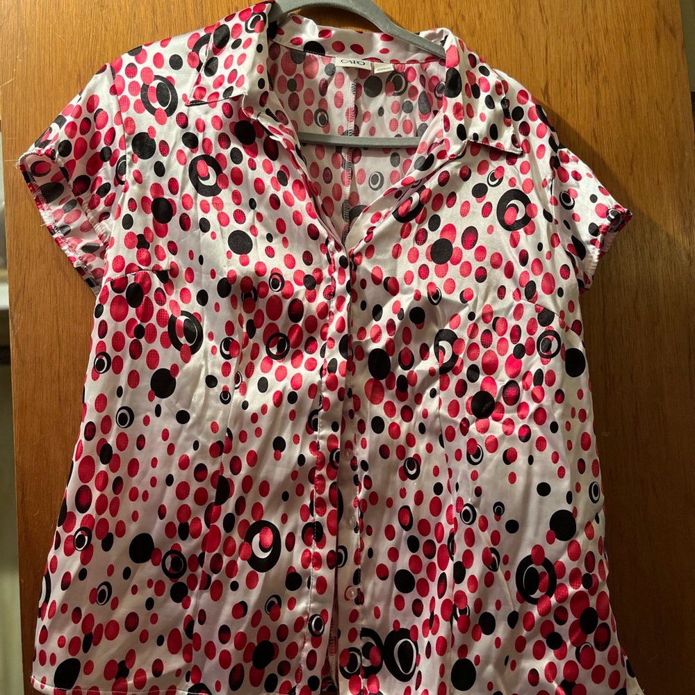 Cato Polka Dot Short Sleeve Button Down Blouse